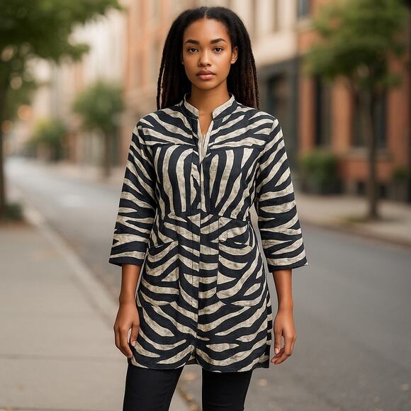 Chico's Womens Jacket Size 1 Medium 8 Travelers Collection Tiger Striped NEW - Picture 9 of 9